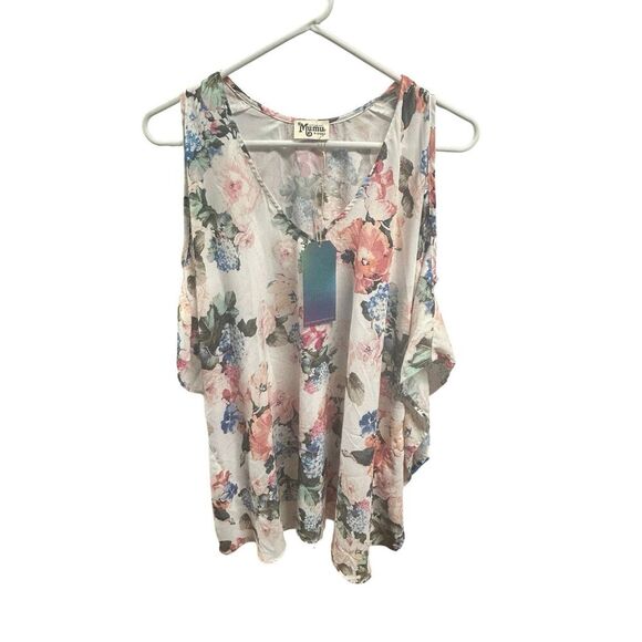 Show Me Your Mumu Cold Shoulder Oversized Tunic White Floral Women’s Size XS NWT - Picture 7 of 11